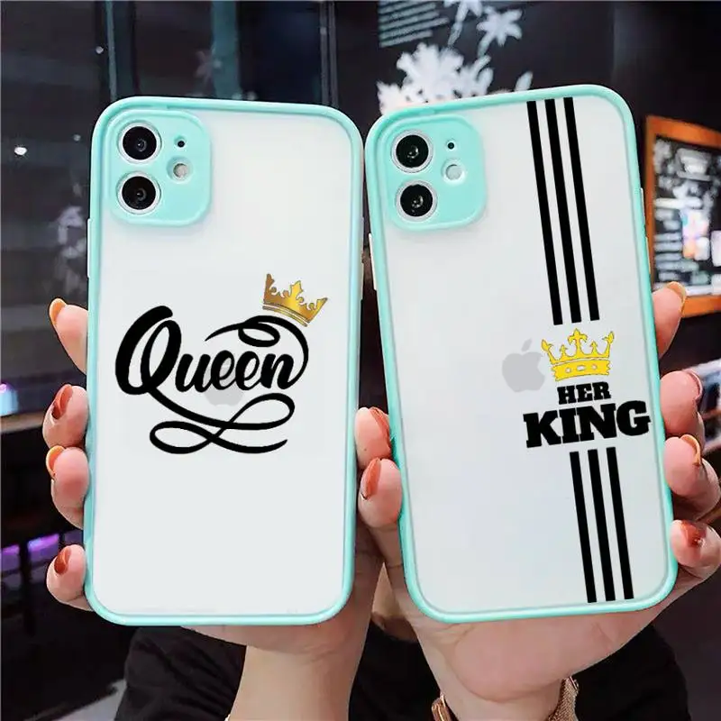 

Crown Letter King Queen fashion Phone Cases Matte Transparent for iPhone 7 8 11 12 s mini pro X XS XR MAX Plus cover funda