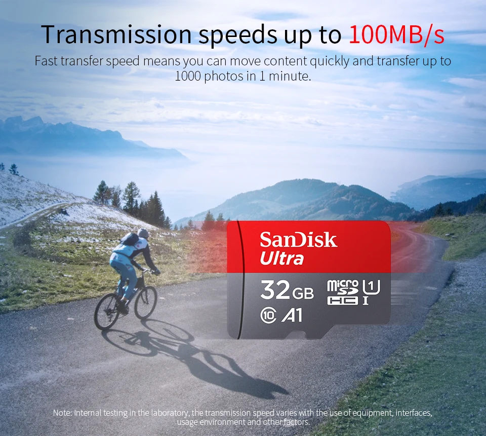 Оригинальная карта micro sd SanDisk, 16 ГБ, 32 ГБ, 64 ГБ, 128 ГБ, 100 Мб/с, класс 10, MicroSD, tf карта, SDHC, SDXC, транс, флеш-карты, карта памяти