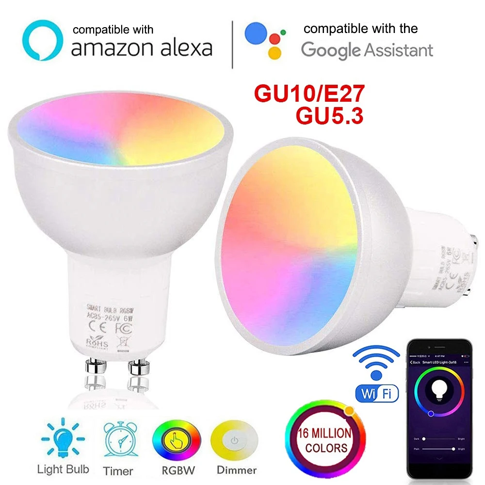 Wifi умный светодиодный светильник лампа GU10/GU5.3/E27 приложение дистанционное управление переключатель с регулируемой яркостью совместимый для Amazon Alexa/Google Assistant