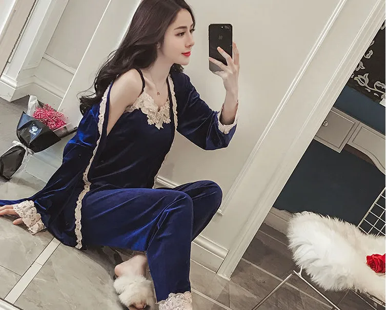 Осенне-зимний теплый пижамный комплект женская сексуальная одежда для сна