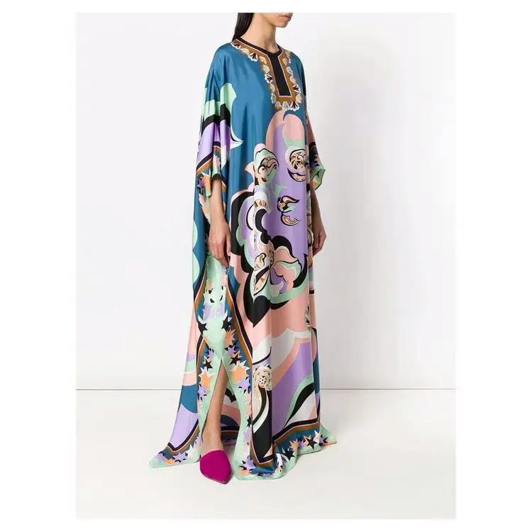 New Fattening and Loose Fashion Printed canftan Knitted Elastic silk jersey Dresses