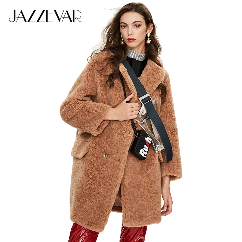 camel color1DKL02 JAZZEVAR Зимнее новое поступление пальто с мехом женская одежда высокое качество средней длины теплое зимнее пальто K9064 - Цвет: camel color1DKL02