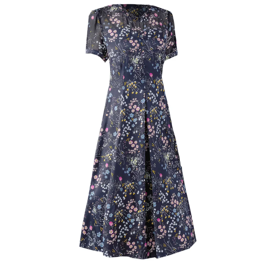 

2021 Summer Printed Mulberry Silk Beach Vacation Midi Dress Vintage Female 4XL Plus Size Sundress Classy Bodycon Party Vestidos