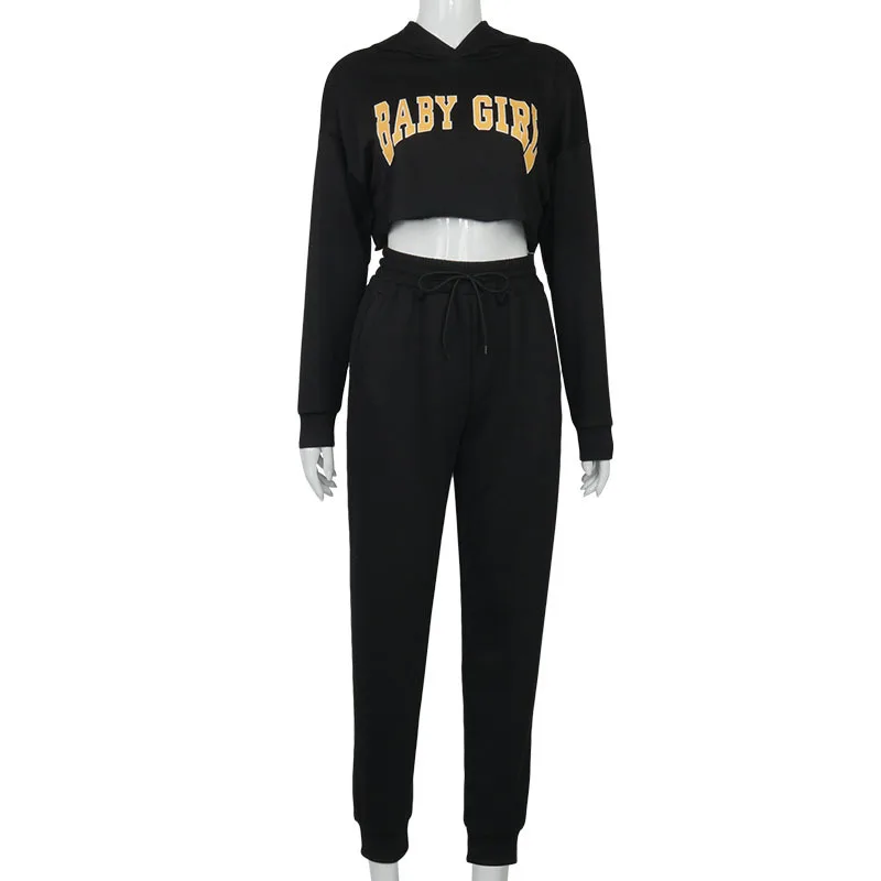 

BOOFEENAA Sports Tracksuits Women Two Piece Set Jogger Sweatsuits Letter Print Crop Top Hoodie and Pants Autumn Outfits C85-EI73