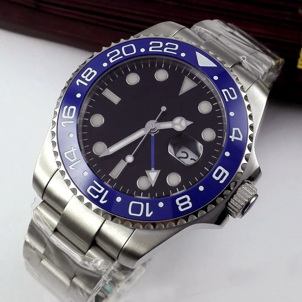 

Blue GMT Sapphire 40mm Black dial Function luminous Automatic movement men's watch Mechanical Men's wristwatch