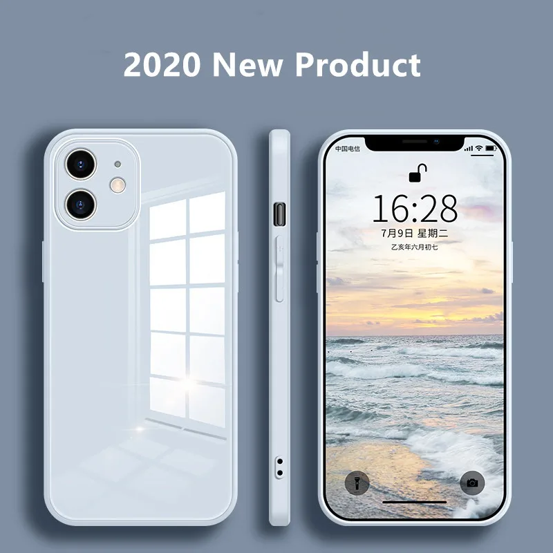 

Square Tempered Bumper Phone Case For iPhone 13 Mini 12 11 Pro SE 2 X XR XS Max 8 7 6 6s Plus Anti-knock Liquid Silicone Frame