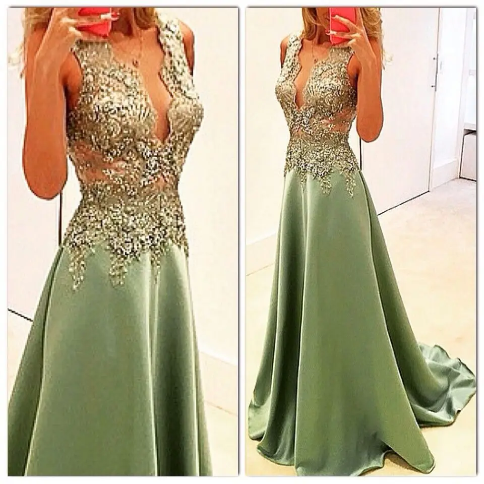 Vestidos formatura A-Line Глубокий v-образный Вырез Топ из органди бисером выпускного вечера длиной до пола сексуальное вечернее платье платья для матери невесты - Цвет: same as picture