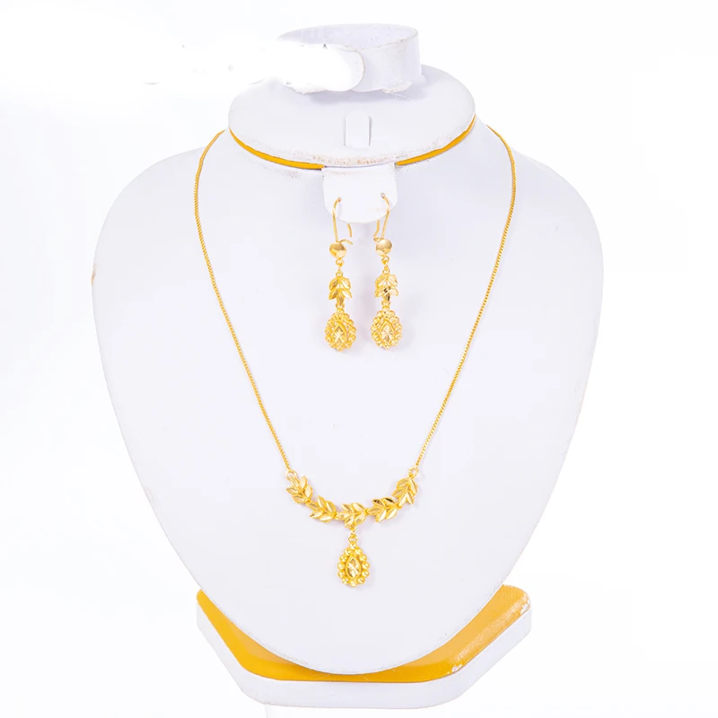 Dubai Jewelry Sets for Women 18k Gold Color Love Ethiopian African Heart Necklace Earrings Arab Bridal Dowry | Украшения и