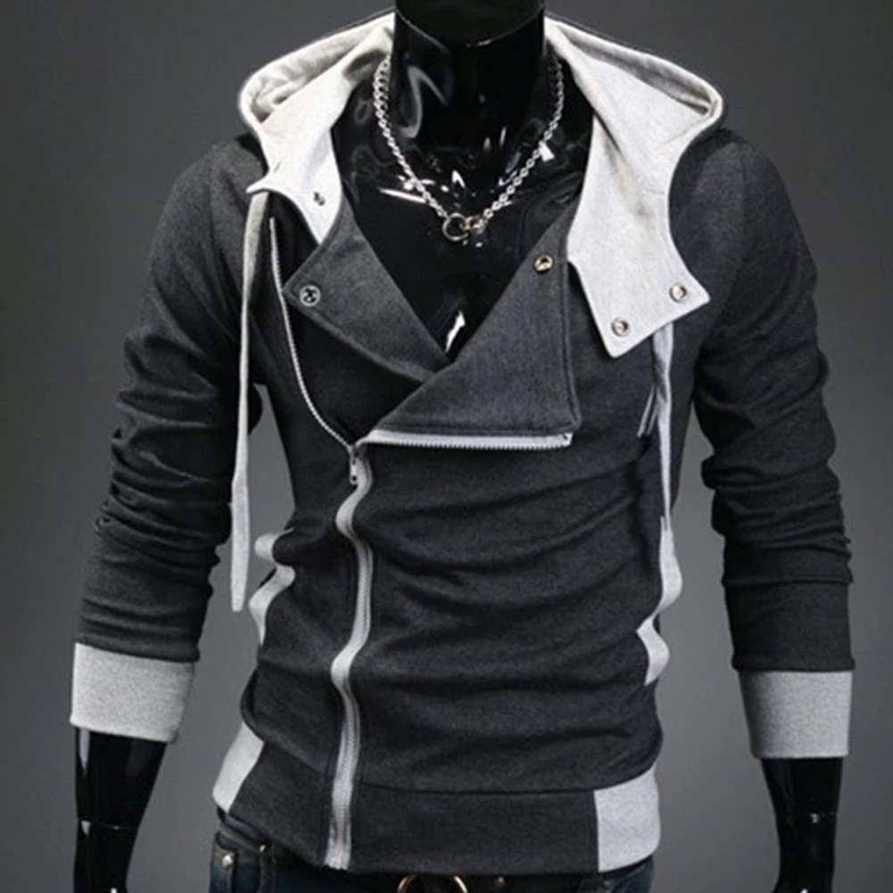 Мужская толстовка с длинным рукавом и молнией сбоку куртка капюшоном пальто