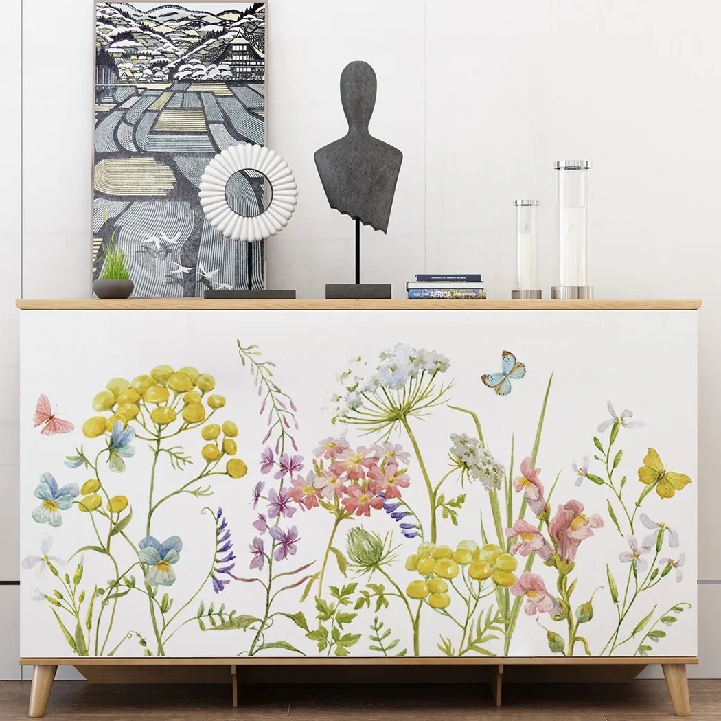 

1 *Wall Sticker 11.8*23.6 In Colorful Floral Plants Flowers Butterfly Wall Sticker Art Decal Home Decoration
