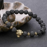 trendy mens black lava stone gold leopard head beaded charm bracelet for wpmen men gift