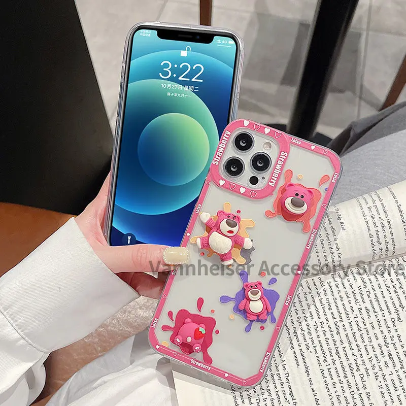 3D Cute Pink Bear Epoxy Protect Case For Xiaomi Mi 11 10 9SE Pro CC9 Redmi K30 K40 K20 10X Note 6 7 8 9 PRO 4G 5G Back Cover |