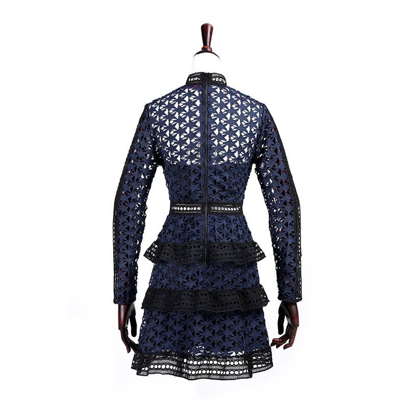 Высокое качество женское платье с длинными рукавами на весну геометрическим