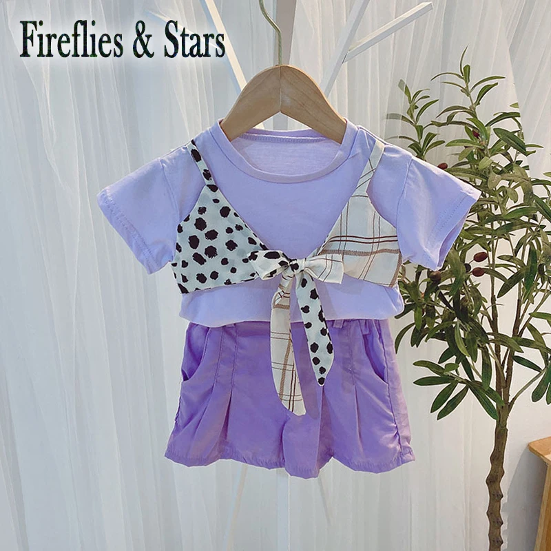 Летний комплект из 2 предметов для девочек футболка малышей + шорты детские