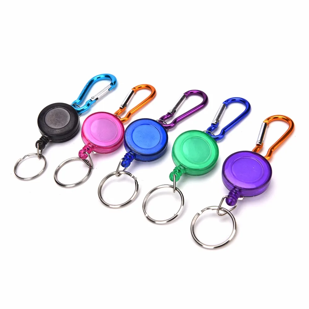 Retractable Reel Badge Holder Fly Fishing Zingers Carabiner Clip with ID Card Holders Random Color 1PC 2