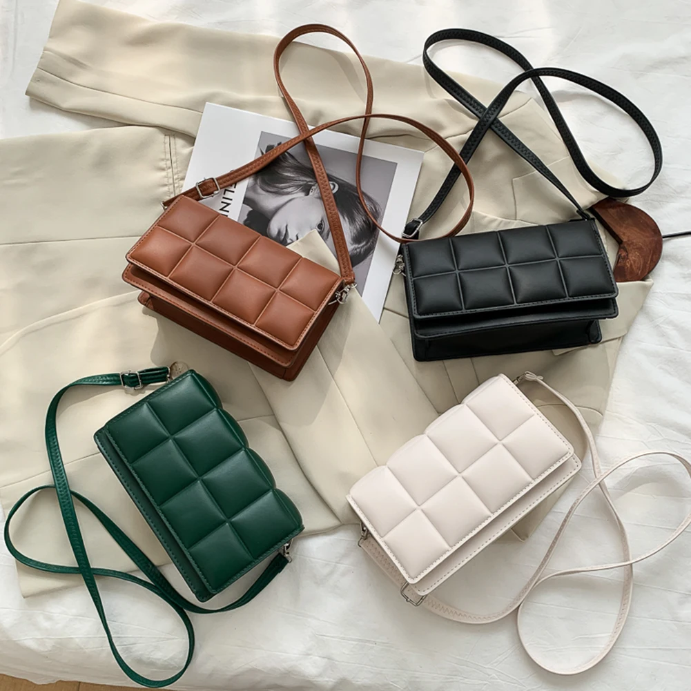 

Fashion Crossbody Bag Lattice Pattern PU Leather Messenger Bags Small Square Flap Solid Casual Travel Shoulder Handbag 2021