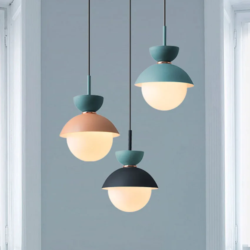 

Nordic simple bar hanging lamp colorful macaron aluminum lamp shade creative pendant light for restaurant bedroom aisle kitchen