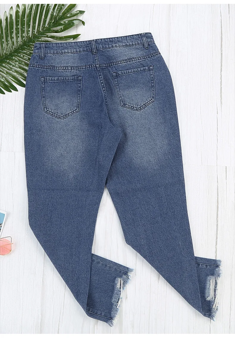 

Ripped Jeans for Women Fashion Ankle-length Pants Casual Zipper Fly Pencil Pant Distressed High Waist Slim Lady Denim Trousers