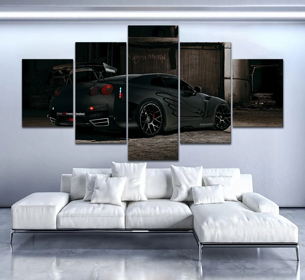 5 панельных автомобилей настраиваемые черные грабли вид на холсте Печать