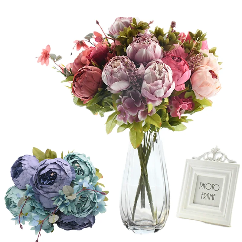 

1Bunch Artificial Peony Flower Bouquet Silk Rose Fake Flowers Wedding Party Deco Supplies Living Room Ornaments DIY Wreath Craft