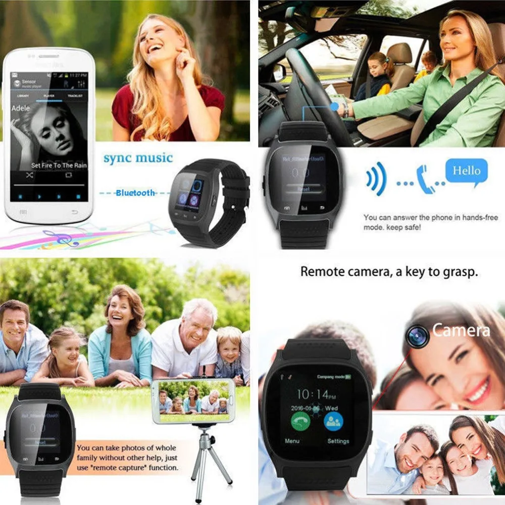 Смарт-часы T8 с Bluetooth мужские и женские цифровые спортивные часы камерой