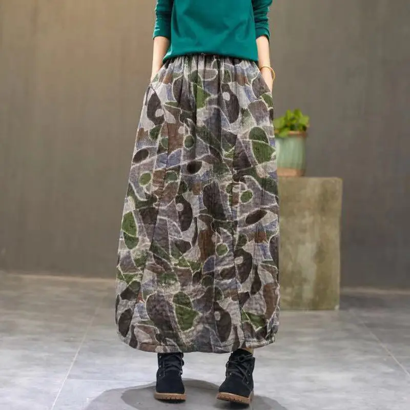 

Ethnic Style Cotton and Linen Skirt Female 2020 Spring Floral Skirt Long Retro Women Autumn Clothing Literary Mujer Faldas K263