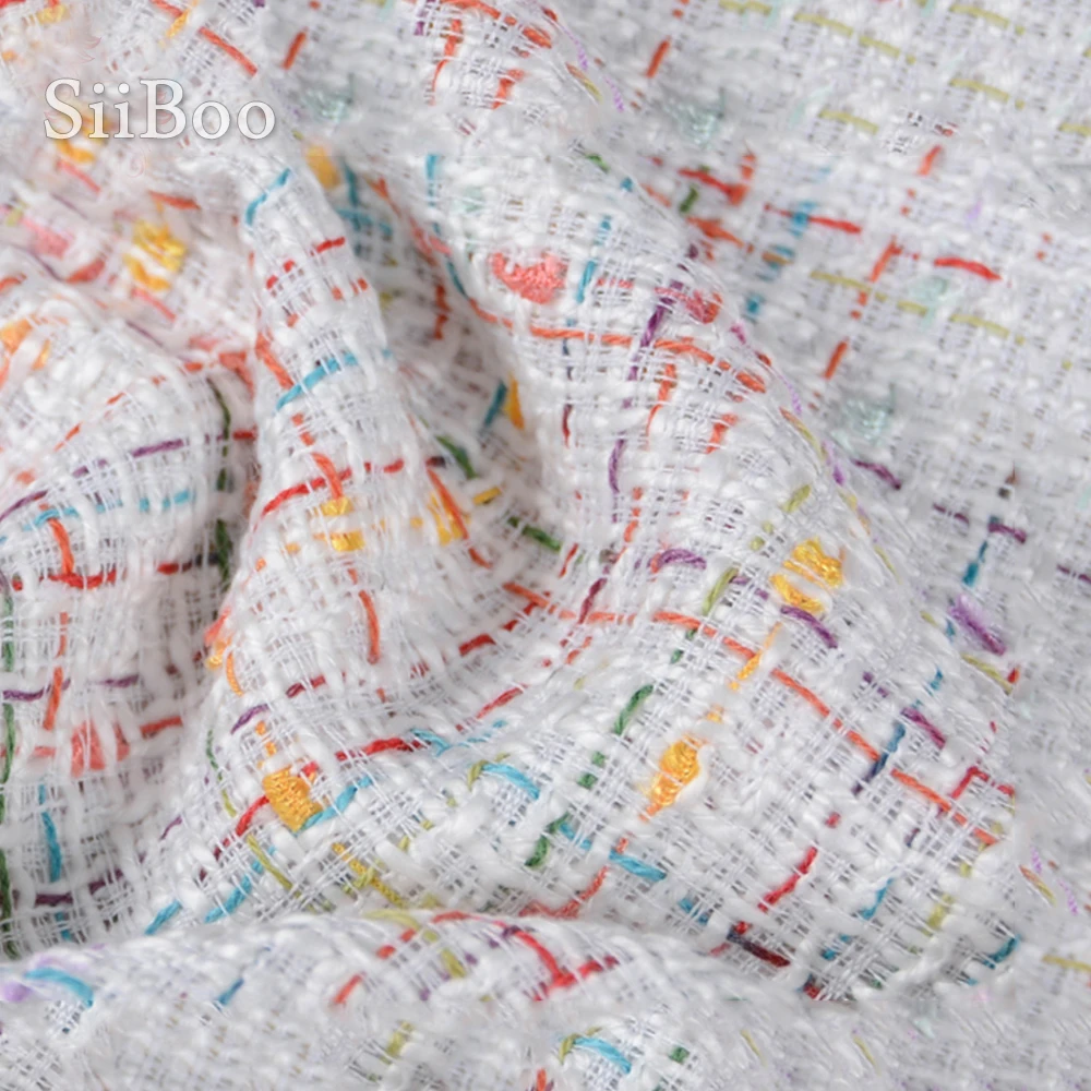 Разноцветная клетчатая тканая белая твидовая шерстяная ткань одежда для пальто