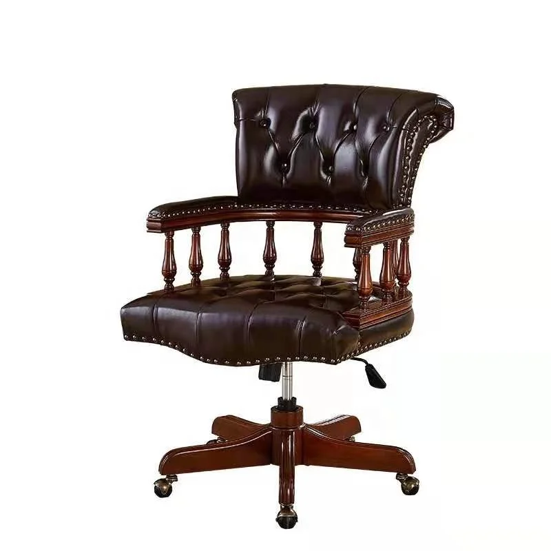 Genuine Leather Wooden Home Office Chair King Throne Classic Armchair