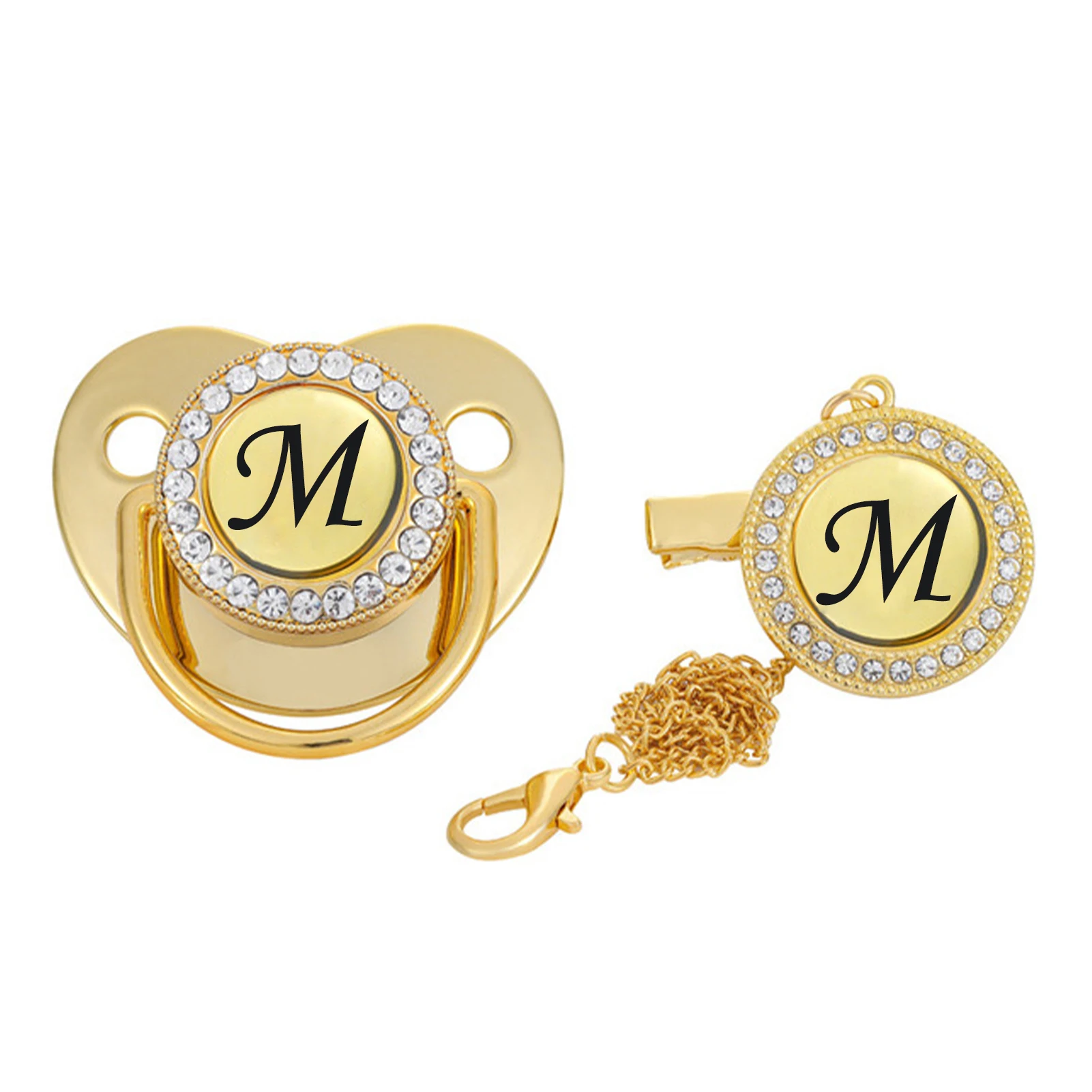 

2pcs/set With Clips Baby Pacifier Home Portable Nipple Initial Letter Boy Girl Gold Bling Newborn Gift Modern Soother Silicone
