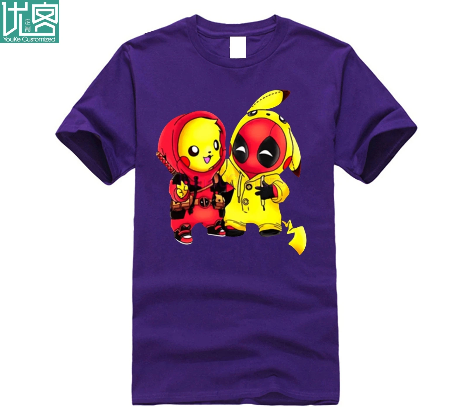 Мужская хлопковая футболка с коротким рукавом летняя принтом Pika Chu Deadpool 2019 -