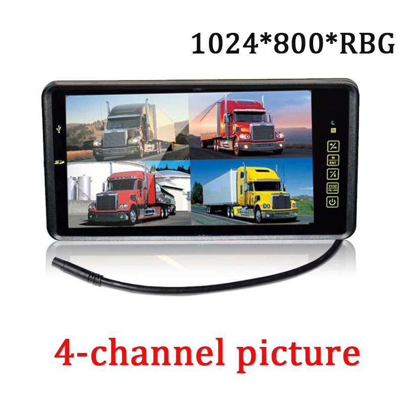 POISECAR 9 Inch Rearview Mirror Quad Monitor HD Screen 1024*800 Monitor 4 channel AV interface