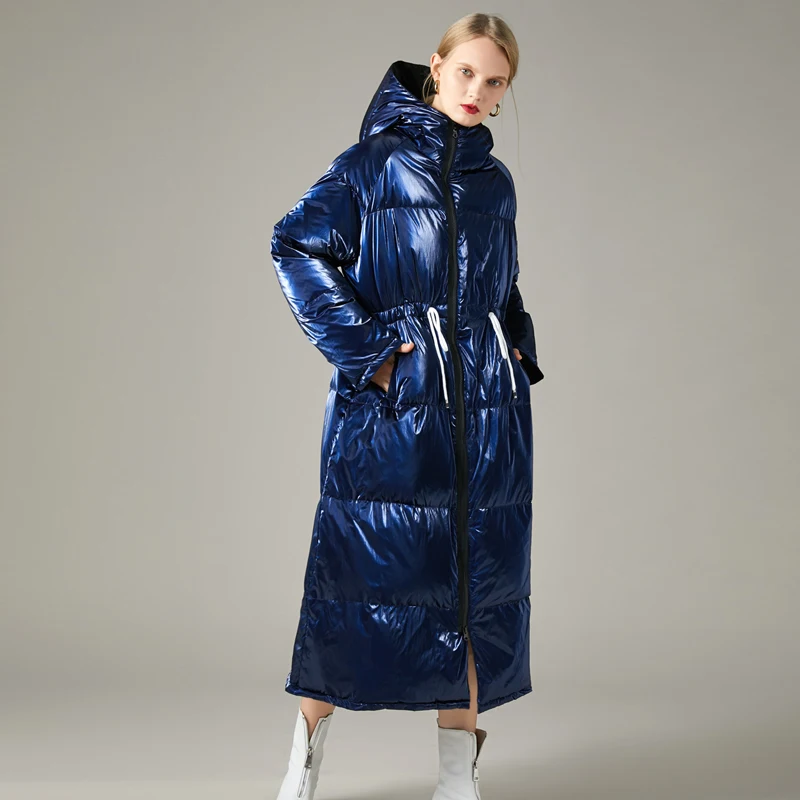 Женский пуховик средней длины на белом утином пуху Свободный теплый большого