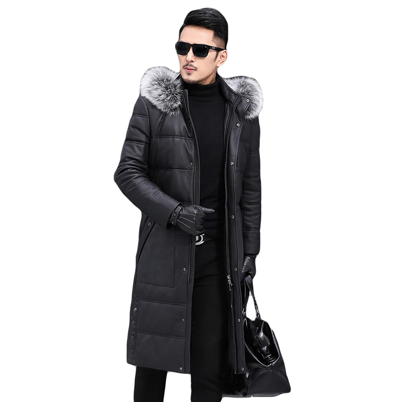 Мужская кожаная куртка из натуральной овечьей кожи мужское теплое зимнее пальто