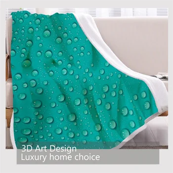 BlessLiving Water Drops Linen Blanket Turquoise Green Bedding 3D Printed Custom Blanket Solid Color Trendy Sherpa Fleece Blanket 3