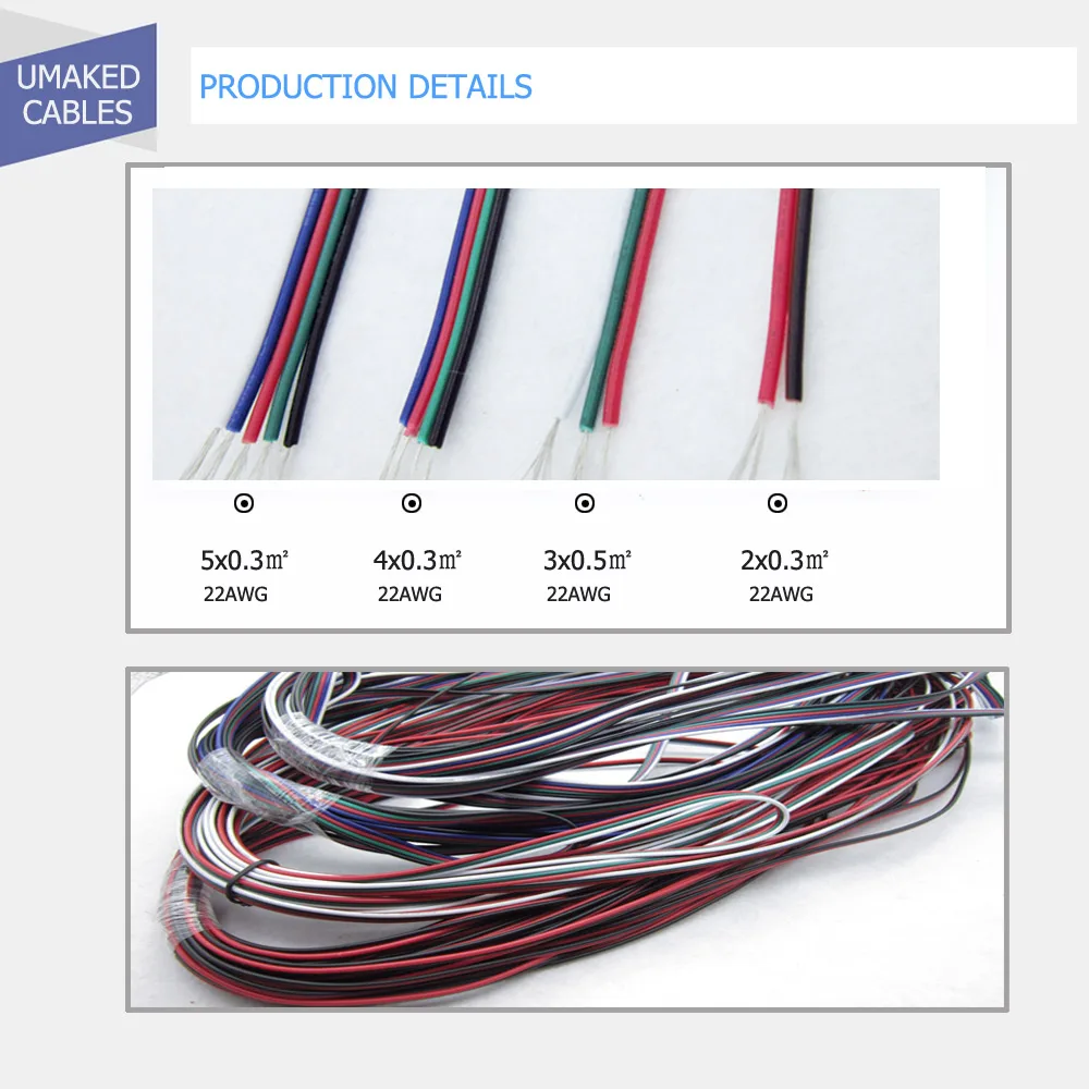 20 м 22AWG светодиодный кабель Американская классификация проводов 2р 3P 4 5 Луженая Медь Электрический провод с ПВХ изоляцией, RGB/RGBW для 5050 5730 8520 светильник Stirp Питание