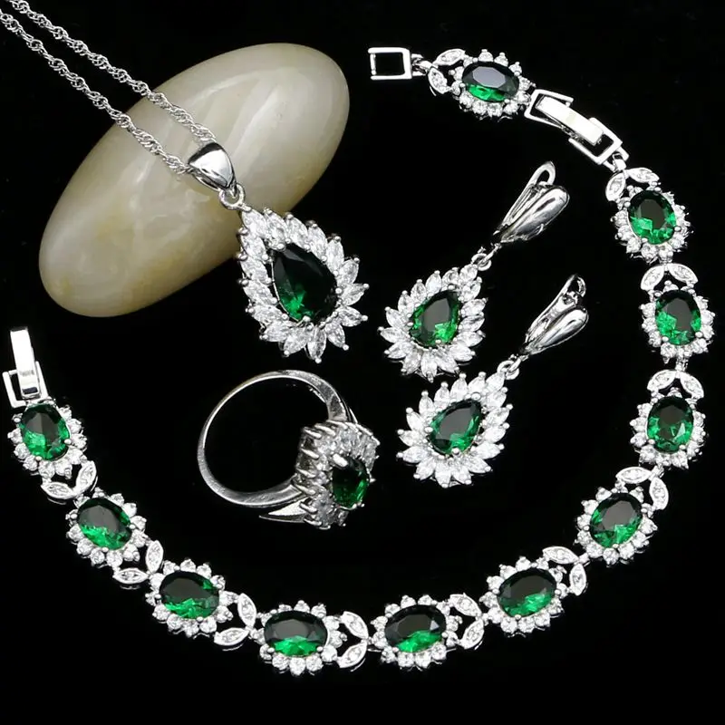 Женские вечерние комплекты украшений из серебра 925 пробы серьги с зеленым
