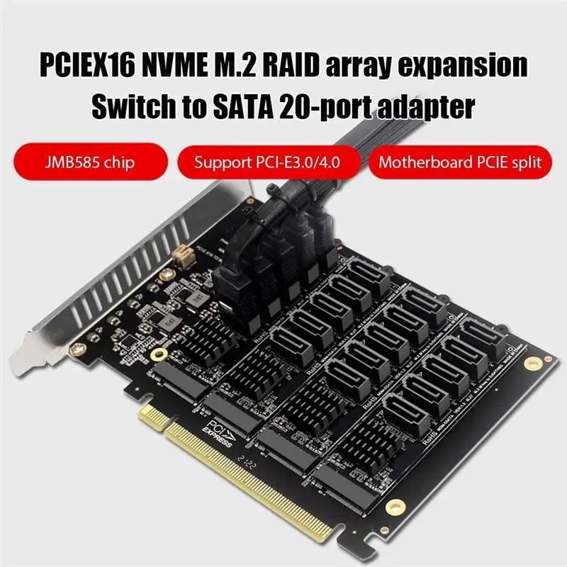 Плата расширения PCIE X16 NVME M.2 RAID плата PCI-E-SATA 20 портов адаптер JMB585 для ASUS Hyper M.2X16 -