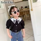 Летняя блузка для девочек, детские Рубашки, Топы, Детская уличная одежда, модная вышивка, v-образный вырез, пышные рукава, ins 2-7 лет