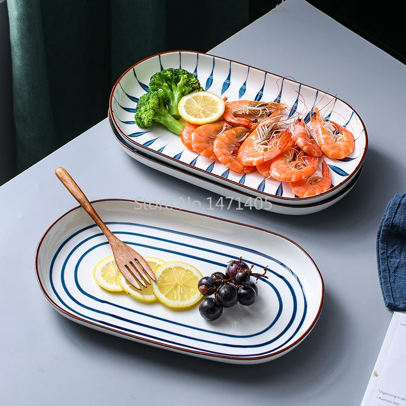 

Japanese Creative Steamed Fish Plate Home New Net Red Ins Large Rectangular Ceramic Fish Plate Dish Plate Dinner Plate