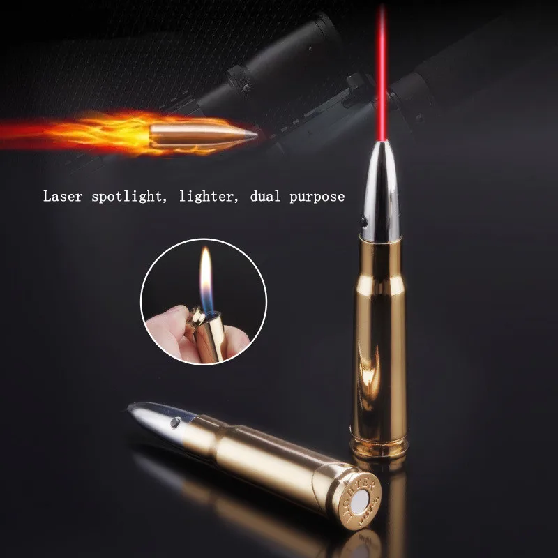 

New Gold Tip Laser Infrared Open Flame Bullet Lighter Military Creative Model Warhead Inflatable Lighters
