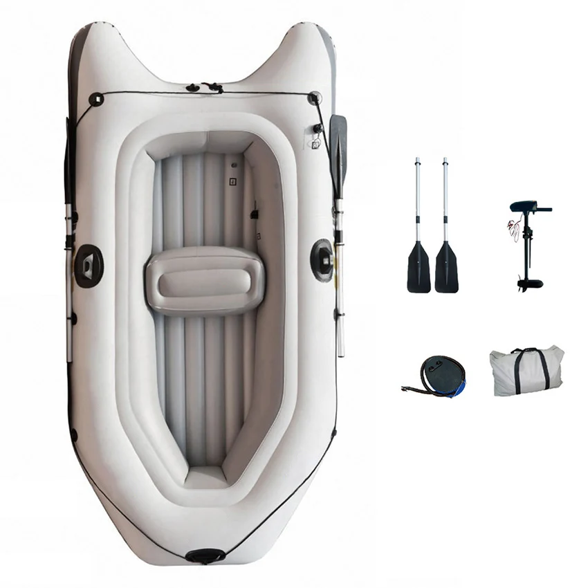 

Inflatable Kayak Boat for 2-3People Fishing Rowing PVC Boat Dinghy Raft with Paddle Foot Pump Storage Bag Cushion Electric Motor