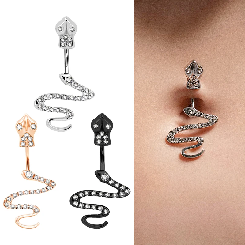 

1pc Snake Navel Piercing Belly Button Rings Bar Stainless Steel CZ Crystal Ombligo Stud Barbell for Woman Sexy Body Jewelry 14G