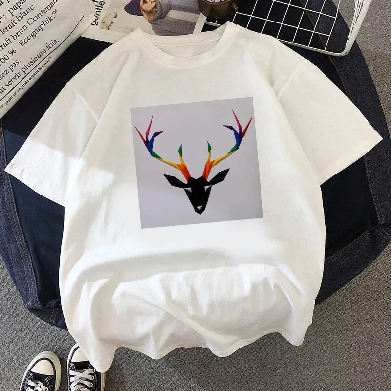

New Tshirt Geometry Printed Tops Female Clothing Thin Section T shirt Women Harajuku White Short Sleeve T-shirt Femme