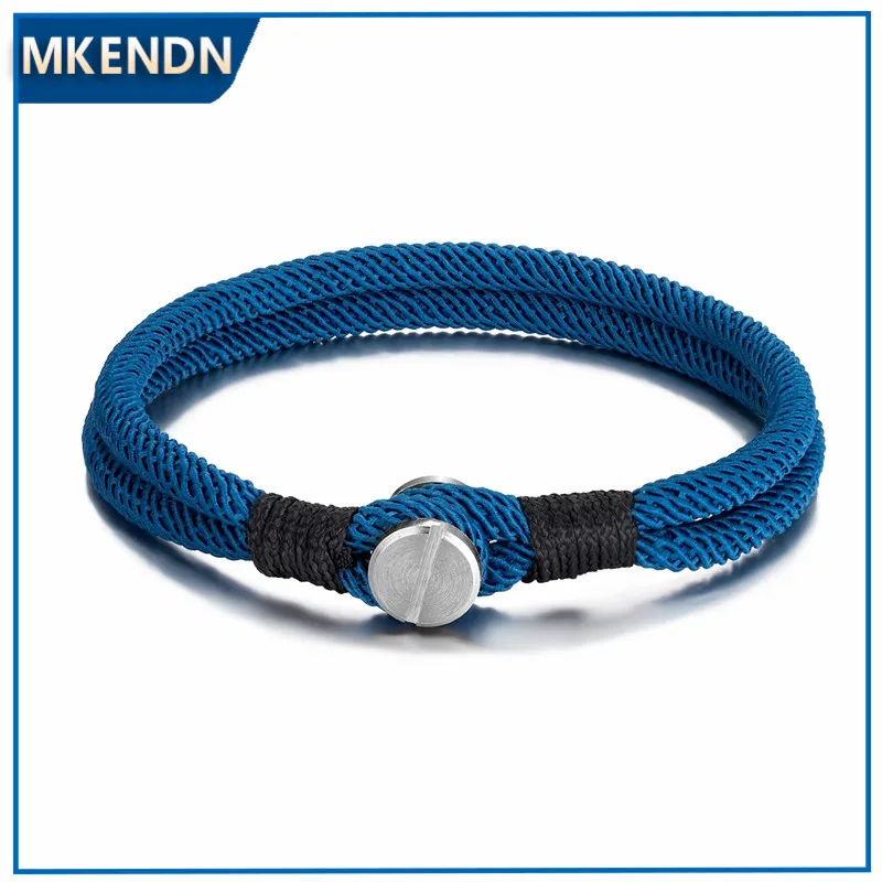 

MKENDN Men Women Screw Bracelets Double Strand Nautical Survival Rope Paracord Bracelet Stainless Steel Yoga Barbell Jewelry