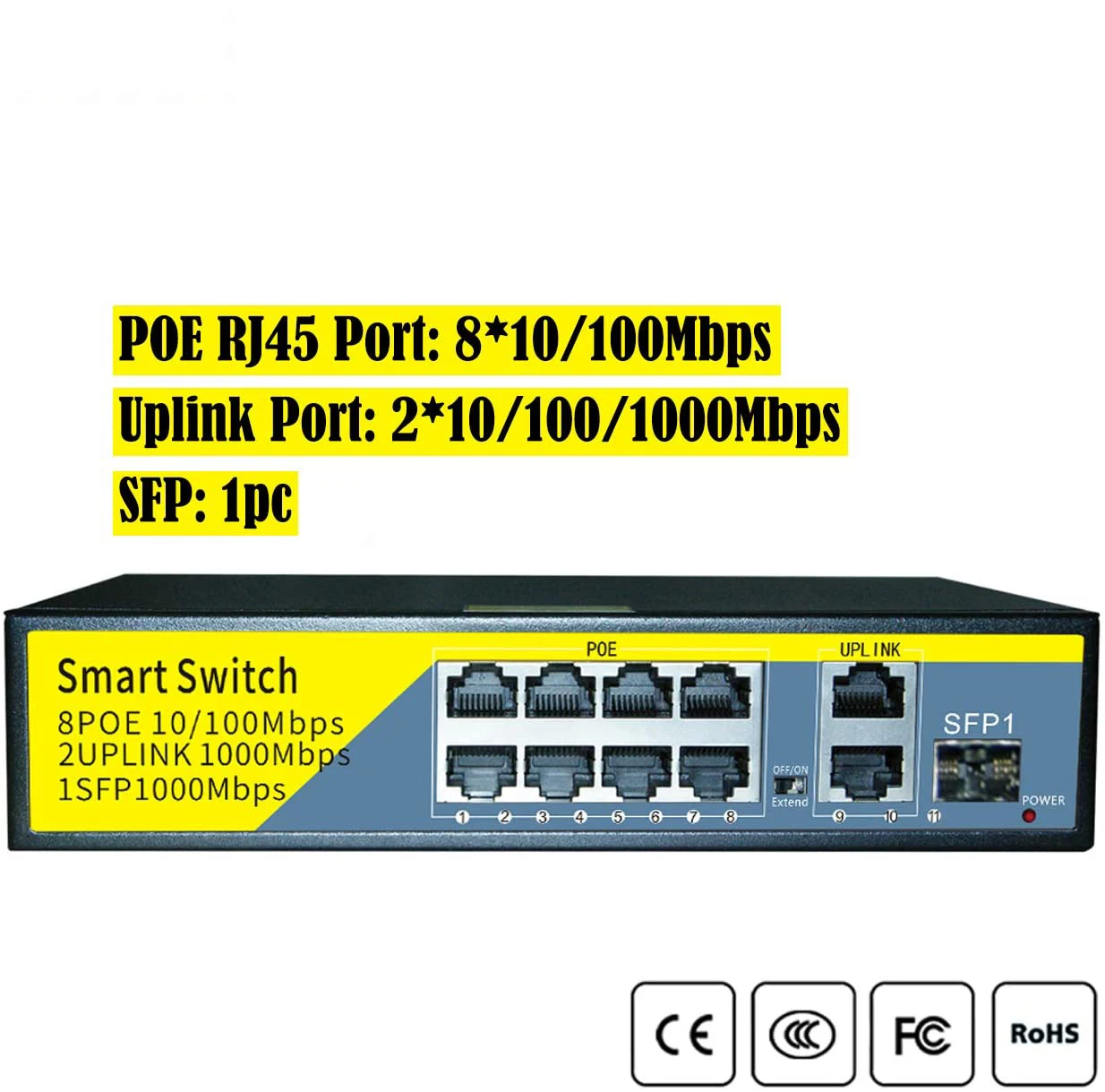 POE Gigabit Network Switch 48V switch for IP camera/Wireless AP/POE camera 1000Mbps Port 8 POE Port 1 SFP 802.3 af/at ethernet