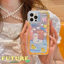 Cute Cartoon Animal Bear Duck Korea Phone Case For iPhone 12 11 Pro Max Cases X Xs Max Xr 7 8 Plus Case Laser Blu-ray Soft Caps