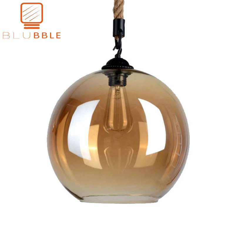 BLUBBLE Лофт Янтарный Ретро пеньковая веревка стеклянный подвесной светильник