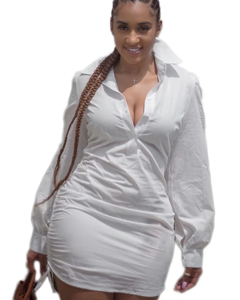 

Women's Fashion Solid Color Low-Cut V-neck Loose Dress 2020 Summer Dress European and American Clothing