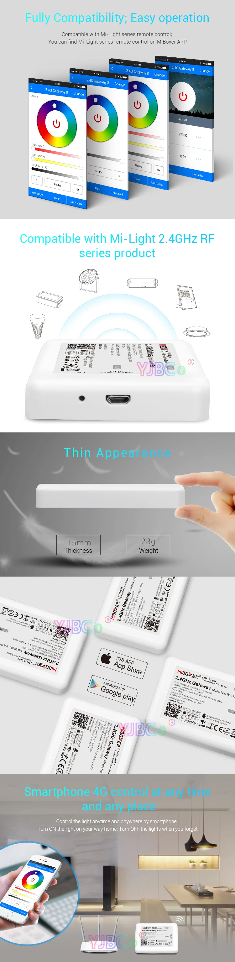 Дистанционный FUT090 2,4 ГГц; WiFi iBox1; Miboxer LS1, 4 в 1 Умный светодиодный контроллер для одного цвета, CCT, RGB RGBW полосы, DC12V 24V 15A