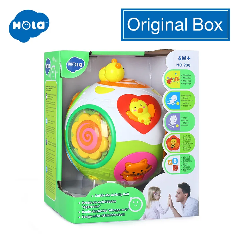 with box HOLA 938 детские игрушки малыш игрушка для ползания с музыкой и светильник учат форму/номер/Животное Дети Раннее Обучение обучающая игрушка подарок - Цвет: with box